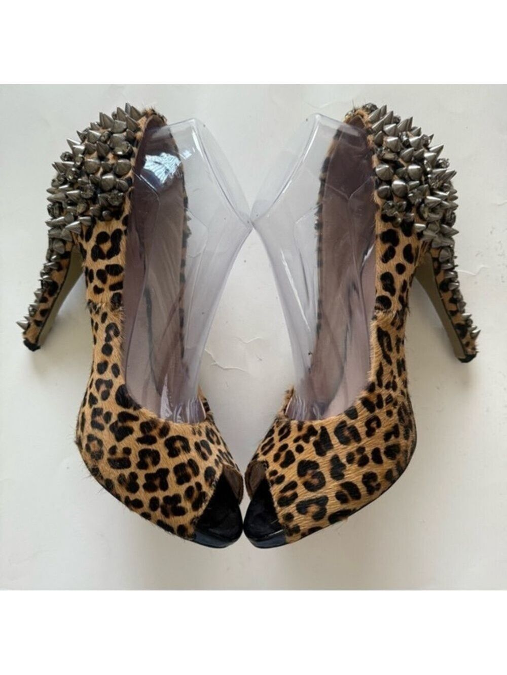 Leopard Print Stilettos Spiked high heels open toe 
Women’s 9 USA Party Wedding